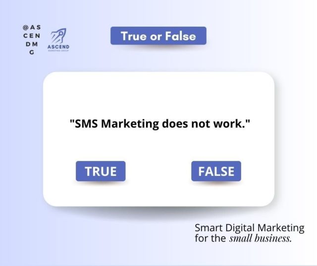 False ❌

Open rates for SMS text messages are as high as 98%. They definitely do work!  And they are helpful for building customer relationships and generating revenue.
.
.
.
#torontobusiness #smallbusinesscommunity #smallbusinesstoronto #smallbusinesshelp #supportlocaltoronto #smallbusinesshelpingsmallbusiness #yyzbusiness #yqgbusiness #yycbusiness #yegbusiness #yhzbusiness #yulbusiness #yowbusiness #yqbbusiness #yytbusiness #yvrbusiness